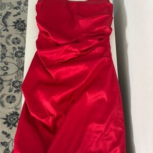 Satin Red Strapless Homecoming Dress